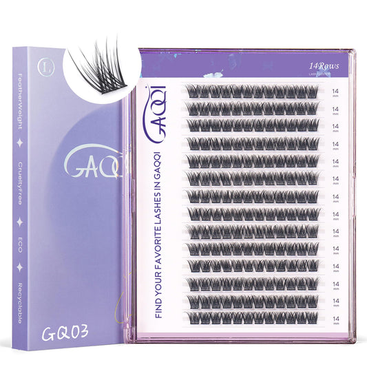 GAQQI Lash Clusters, GQ03 False Eyelashes DIY Lash Extensions D Curl 168PCS Cluster Lashes 14MM, Wispy and Natural Look (GQ03,14mm,D Curl)