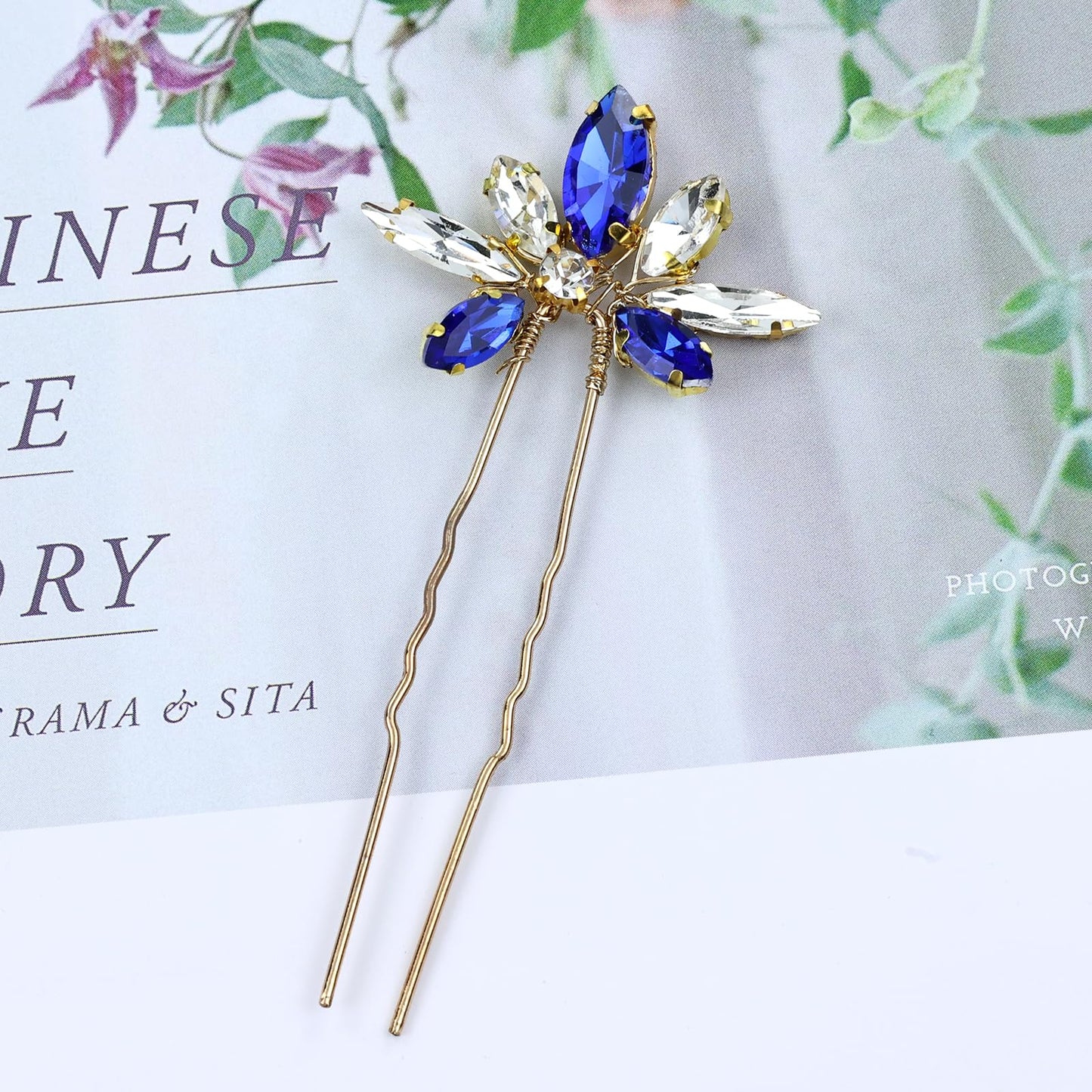 Dizila 12 Pack Royal Blue Sparkly Rhinestone Party Prom Wedding Bridal U-shaped Hairpins Headpieces Hair Accessories for Brides Bridesmaids Women Girls