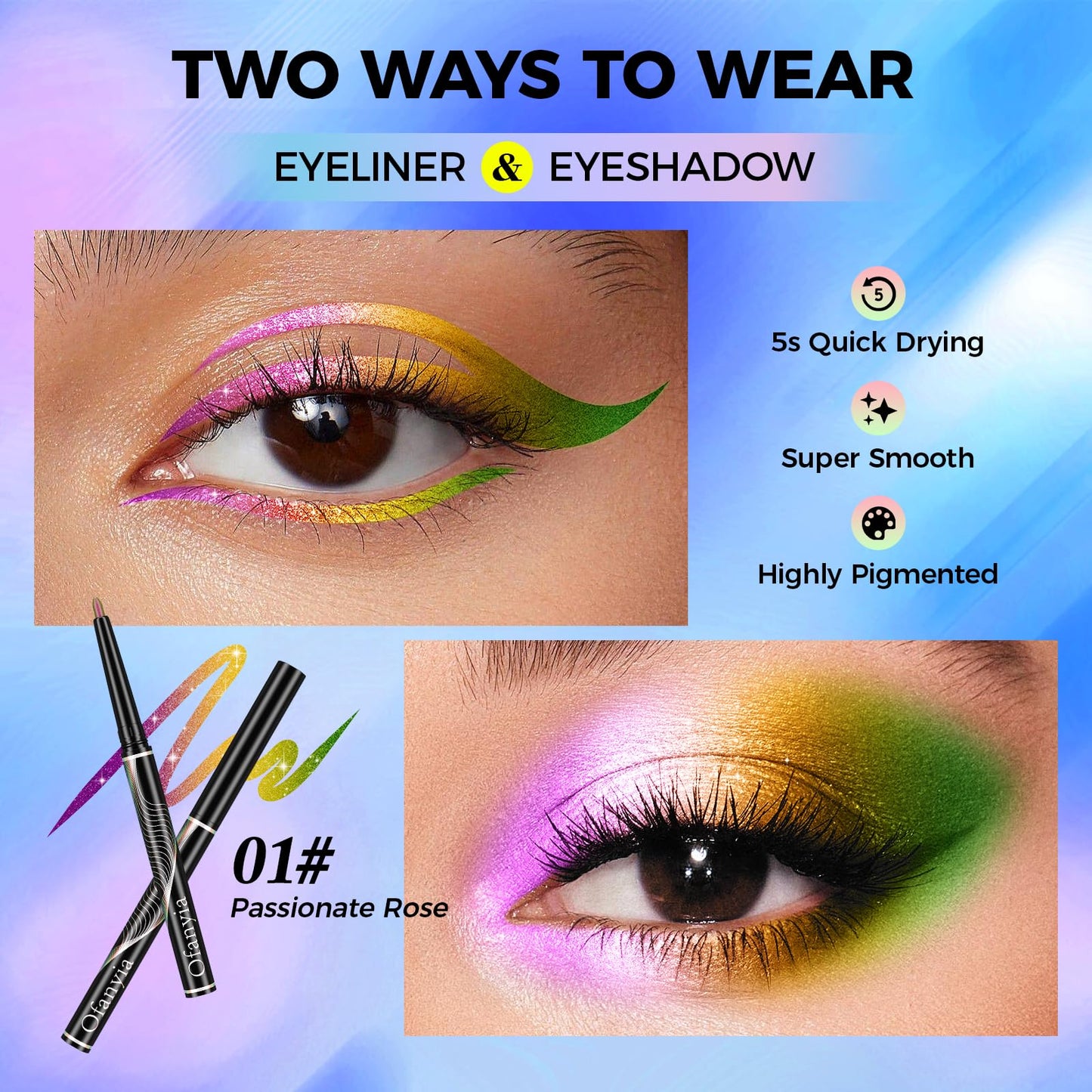 Multichrome Eyeliner, Colored Eyeliner Penclis with Retractable,Glitter Eyeliner Pencil for Halloween Makeup,Waterproof Eyeliner Pen,24h Long Lasting Eye Liner Smudge Proof Eye Pencil