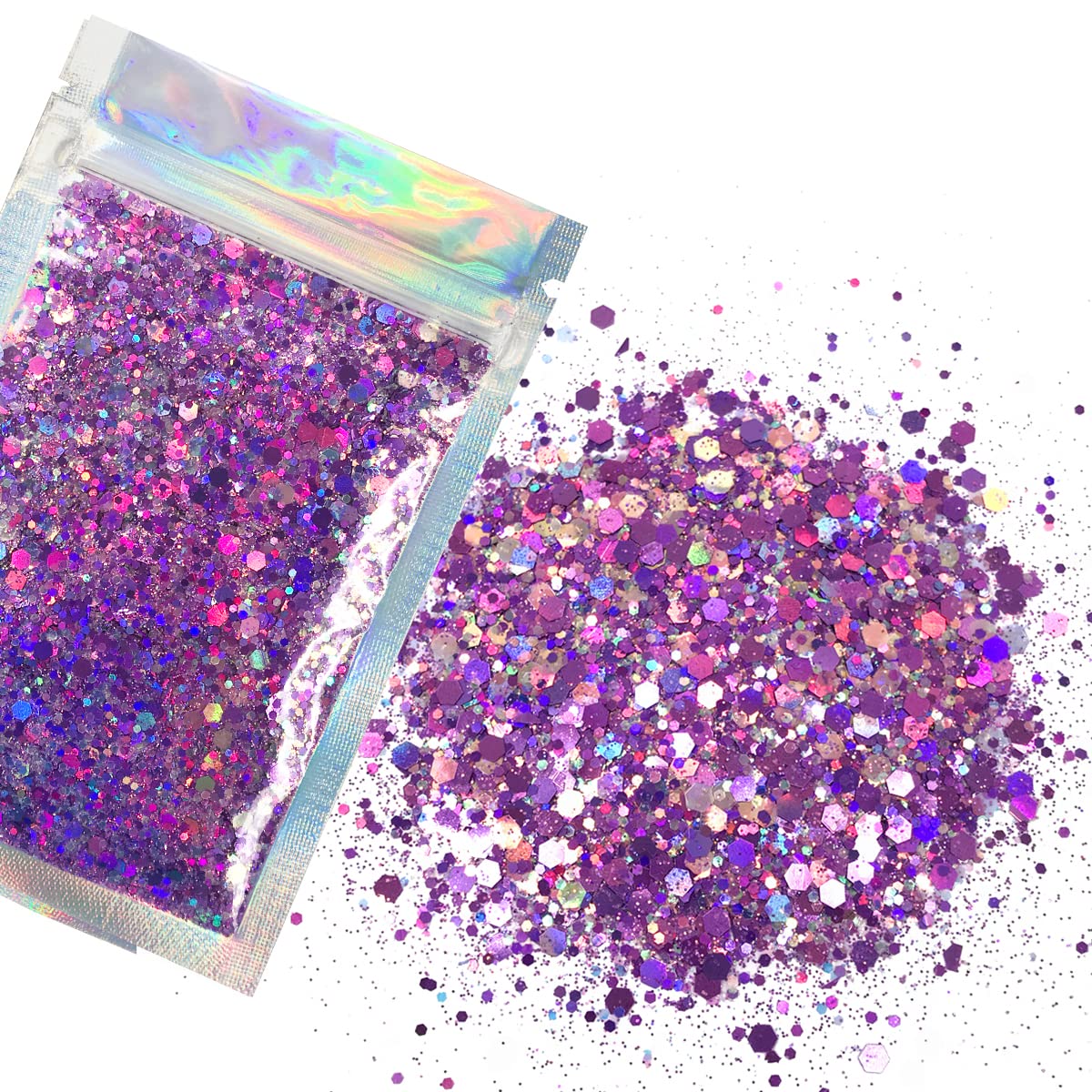 Purple Face & Body Glitter - Lilac Chunky Glitter - Cosmetic Grade - Uses Include: Festival Rave Makeup Face Body Nails Resin Arts & Crafts, Resin, Tumblers, Bath Bombs - Solvent Resistant