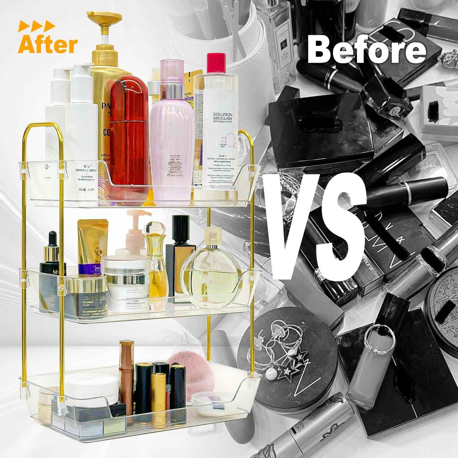 Leoenir 3-Tier Bathroom Organizer Countertop – Makeup, Perfume, and Skincare Storage Tray for Bathroom, Dresser, and Vanity