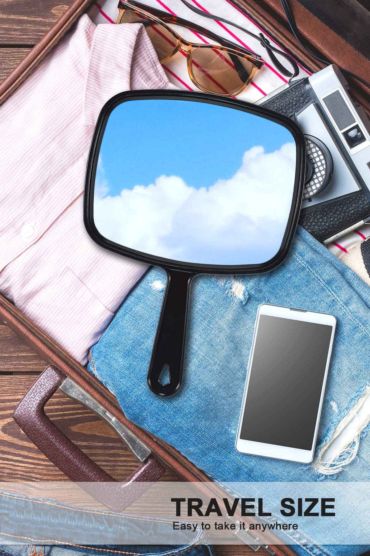 MIRRORNOVA Hand Mirror, Barber Hairdressing Handheld Mirror with Handle for Salon, Square, Black, Medium,Pack of 3