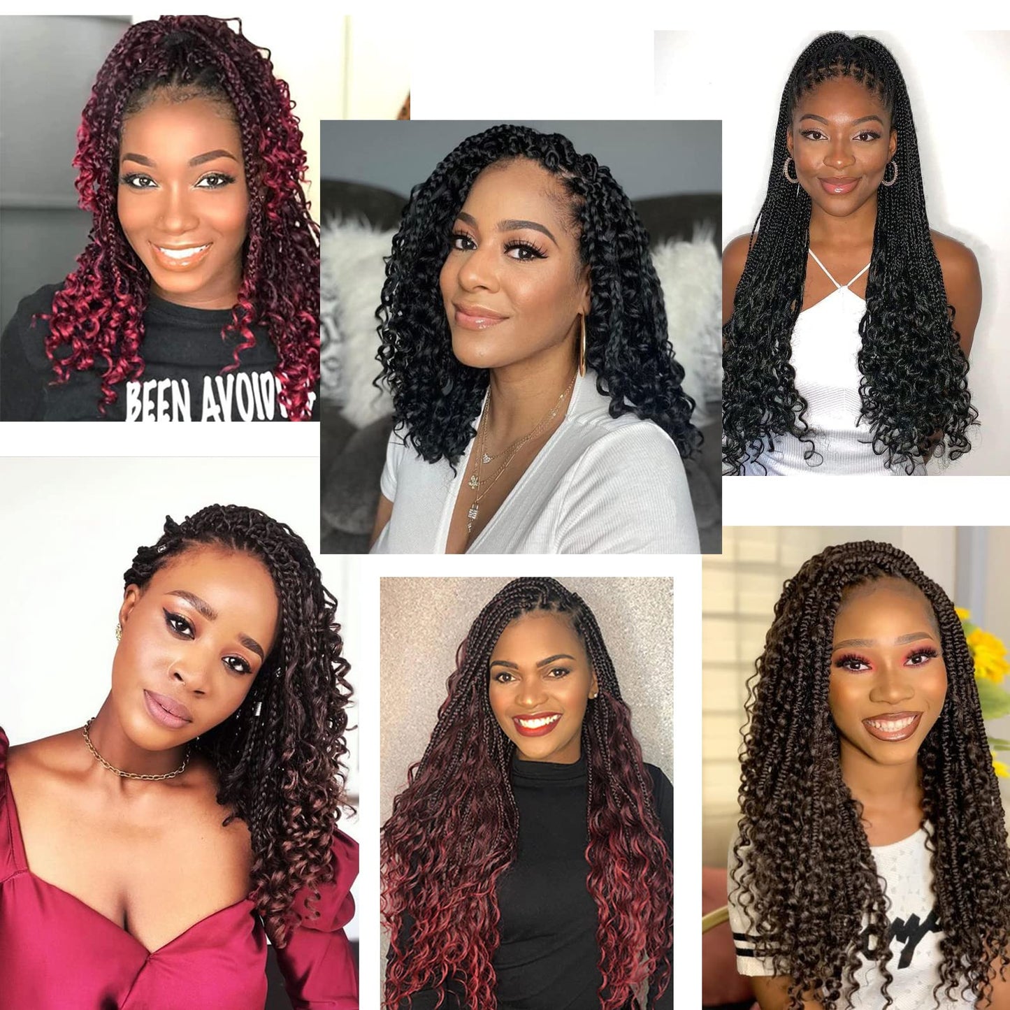 Liang Dian Goddess Box Braids Crochet Hair With Curly Ends 24 Inch 8 Packs Bohomian Braids Hair Crochet Braids for Black Women (24 Inch 1B/30)