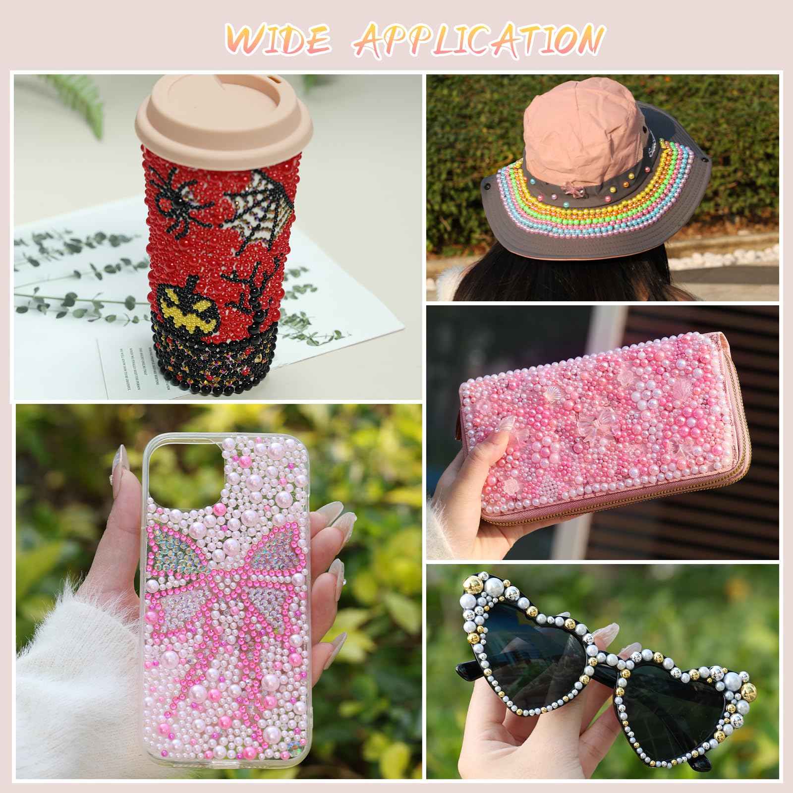 Kikonoke 8500PCS Rainbow Flatback Pearls Set, 3/4/6/8mm Pink Purple Blue Half Round Pearls Bedazzling Bead with Tweezer and Pickup Pen for Nail Art Wedding Tumbler DIY Crafts