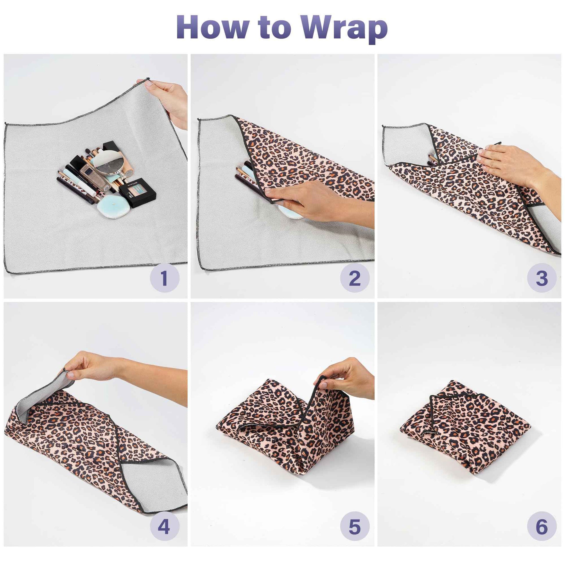 Walking Way Self-Adhesive Magic Cloth Makeup Bag, Portable Pocket Lazy Makeup Pouch, Camera Lens Wrap, Stylish Organizer for Beauty Essentials, Travel, Gifts & Daily Use（leopard, 13.78inch）