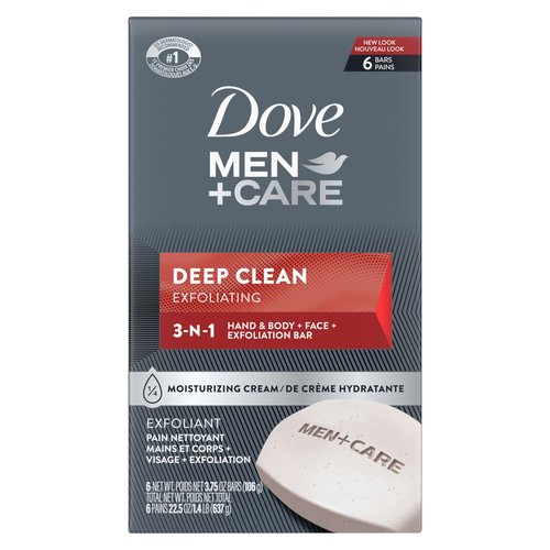 DOVE MEN + CARE Deep Clean Body and Face Bar (Pack of 8) + (Pack of 6) More Moisturizing Than Bar Soap
