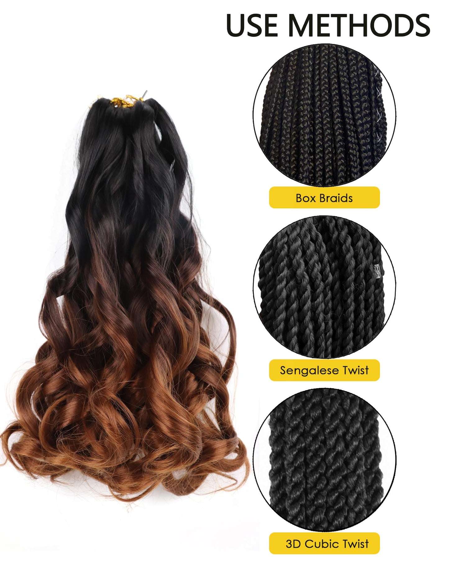 French Curl Braiding Hair 20 Inch #T4/30 French Curl Braiding Hair 8 Packs Curly Braiding Hair Synthetic French Curl Braids (20 Inch,OT4/30)