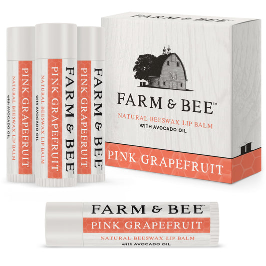 Natural Lip Balm - Organic & Natural Ingredients - Beeswax Based Moisturizing Lip Care Chapstick for Dry Cracked Lips - Great Gift Idea - Farm & Bee - 0.15oz (Pack of 4 - Pink Grapefruit)