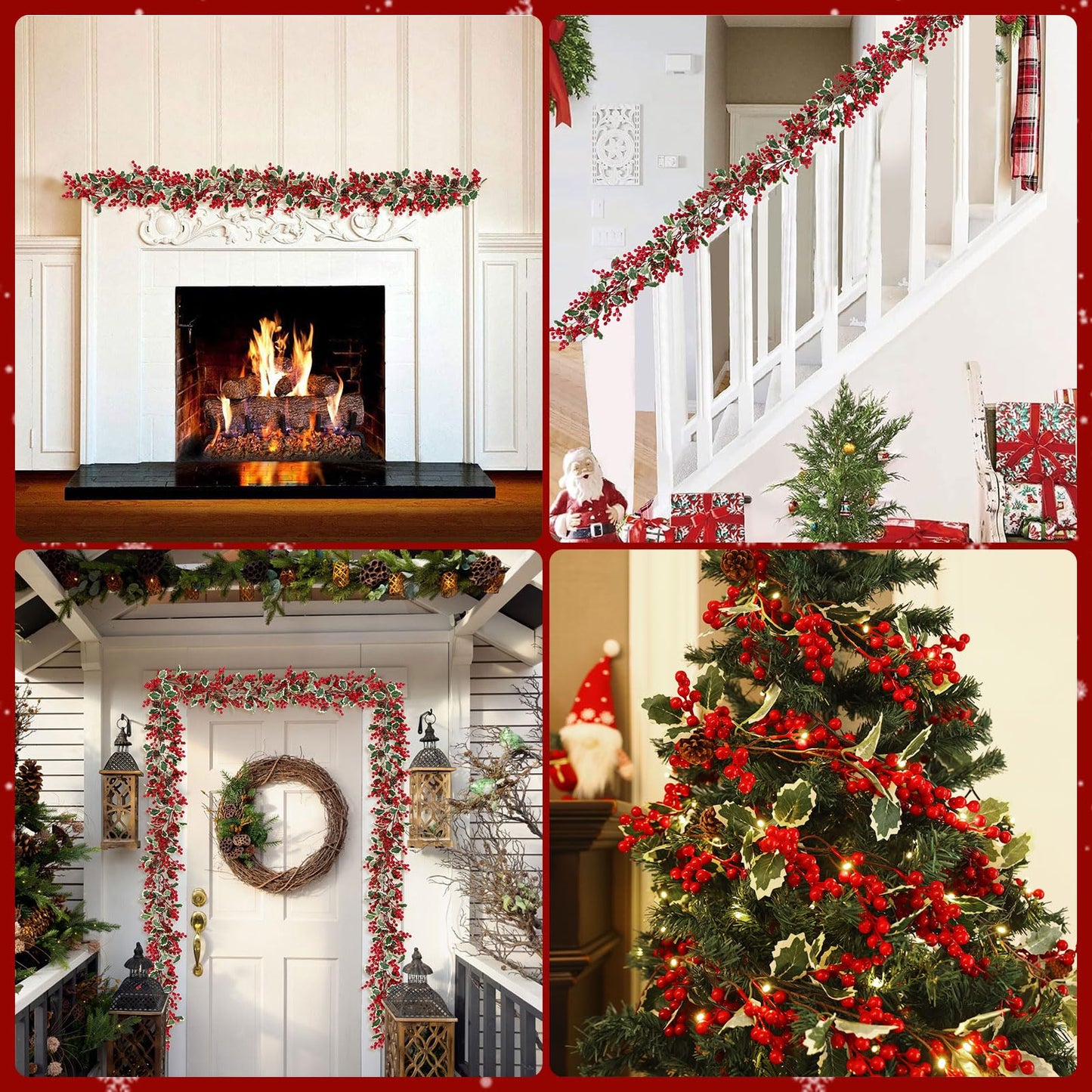 U'Artlines Total 12.4Ft Christmas Garland 2PCS Artificial Holiday Hanging Garlands Christmas Vine with Red Berries Pinecone for Stairs Wall Fireplace Mantel Indoor Outdoor Decor