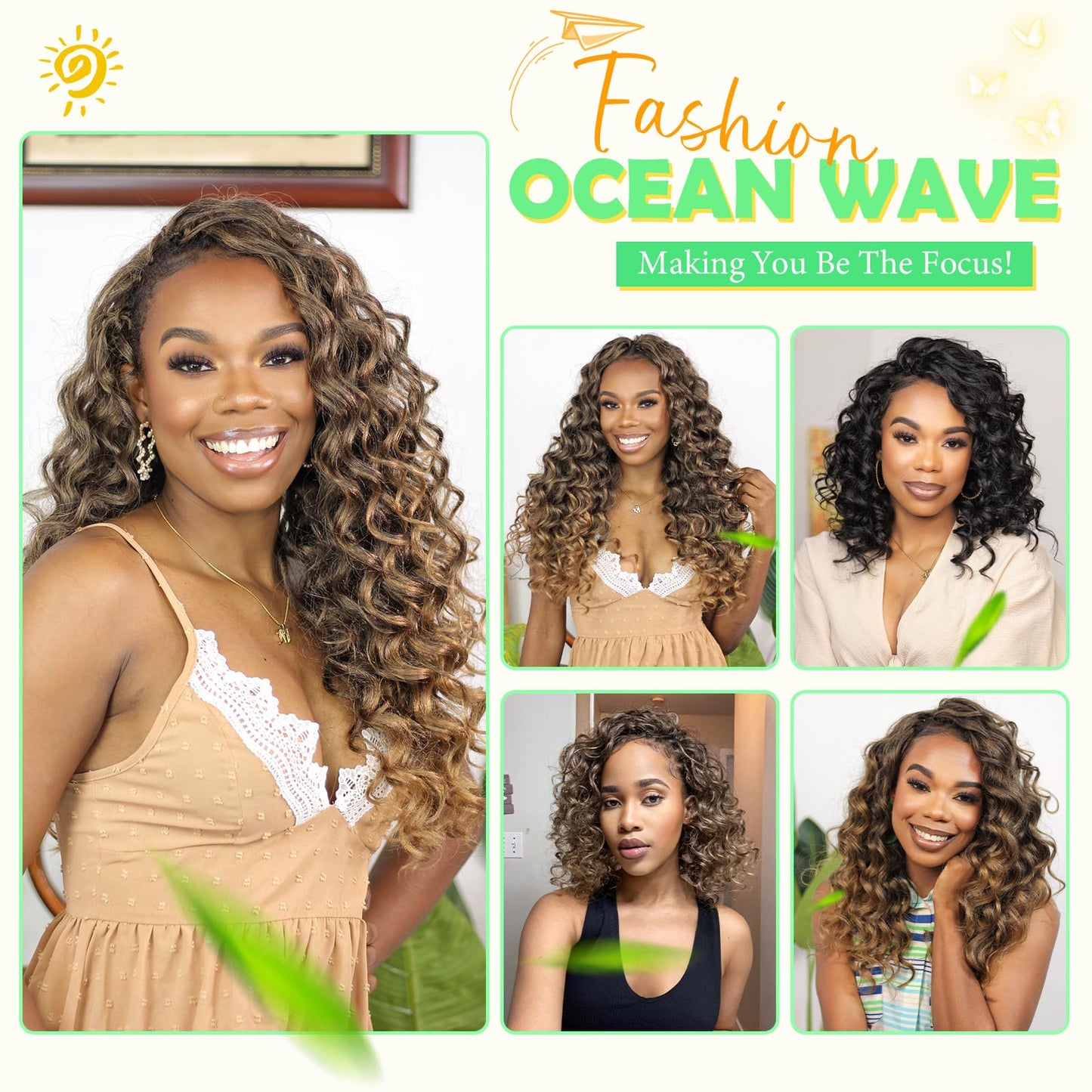 Ocean Wave Crochet Hair 20inch 7Packs, Deep Wave Braiding Hair Wavy Curly Braiding Hair for Black Women Deep Wave Crochet Hair Extensions 1B…