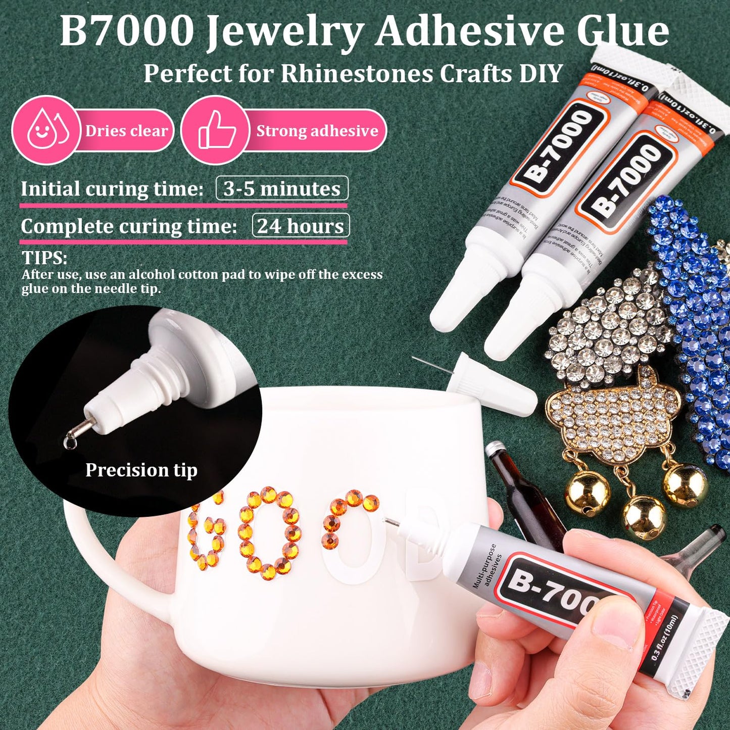 Resin Rhinestones for Crafting with B7000 Jewelry Glue, 1 Box Orange Flatback Crystals with 3Pcs 10ml Glue for Bedazzling Crafts DIY Nail Art Makeup，Non Hotfix Gems for Clothing Shoes