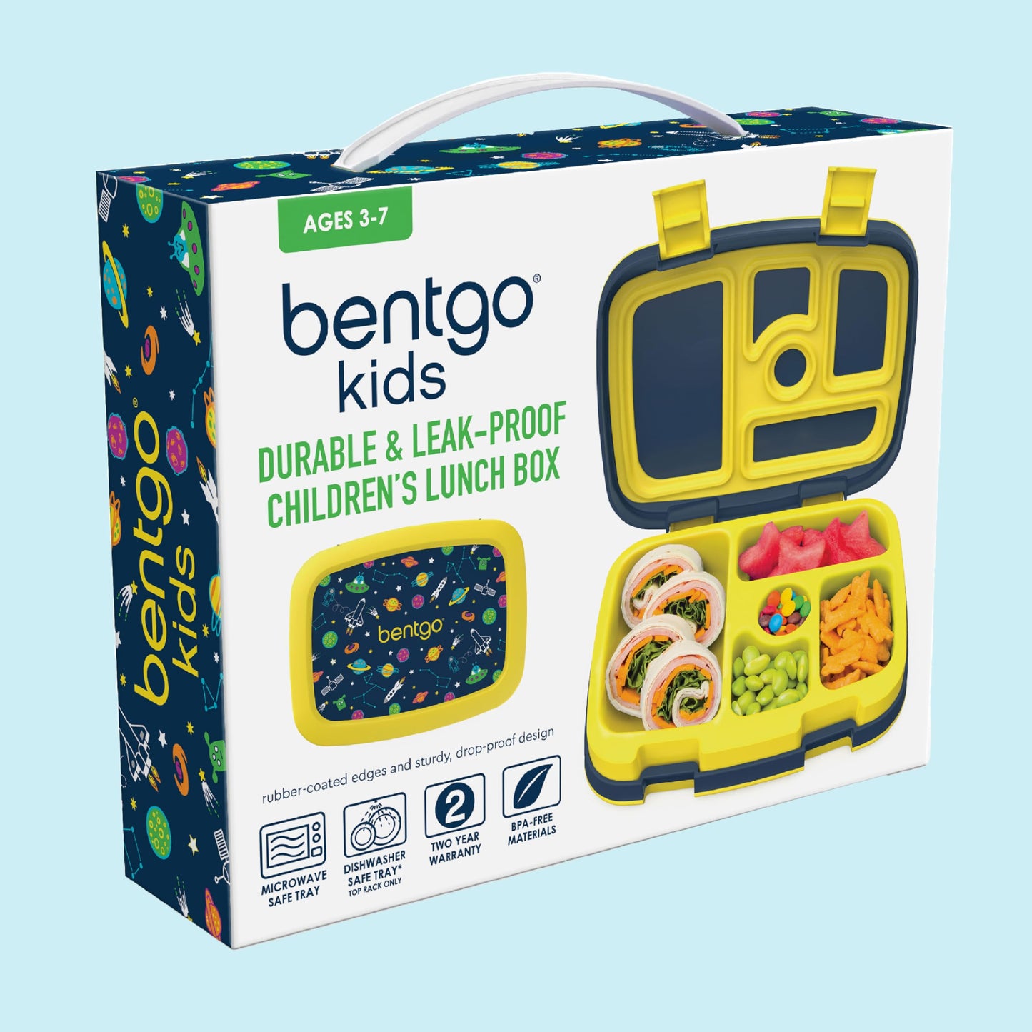 Bentgo Kids Prints Leak-Proof, 5-Compartment Bento-Style Kids Lunch Box - Ideal Portion Sizes for Ages 3-7, Durable, Drop-Proof, Dishwasher Safe, & Made with BPA-Free Materials (Space)