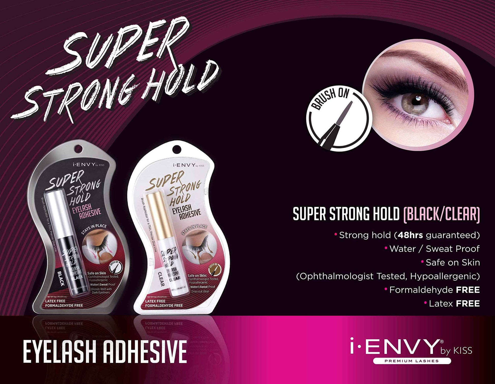 Kiss I Envy Eyelash Adhesive Super Strong Hold Clear 5 Gram (Pack of 6)