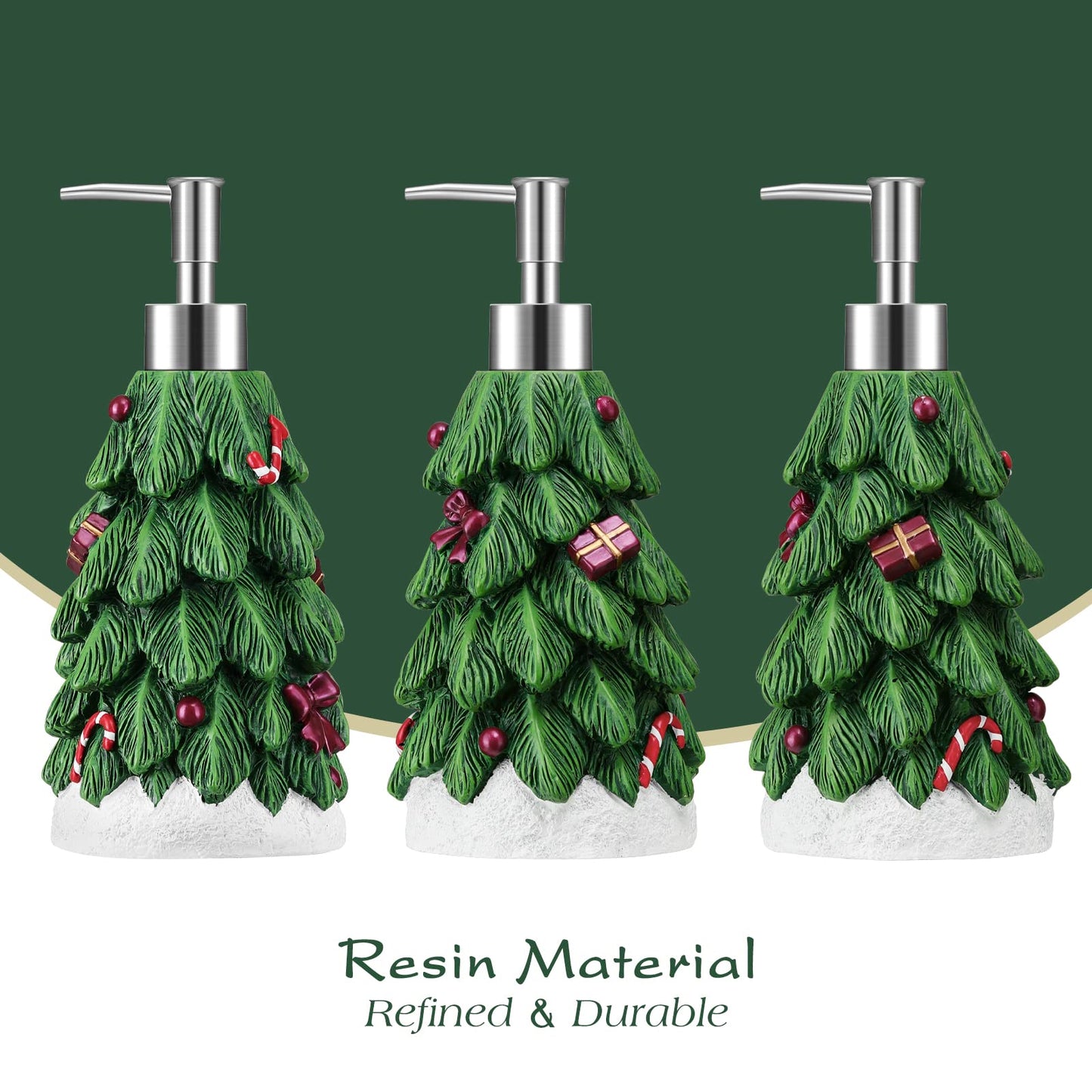 Shinowa Christmas Liquid Hand Soap Dispenser, Christmas Tree Shaped Resin Lotion Dispenser Bottle, Decorative refillable Pump Bottle for Bathroom Vanity Kitchen Countertop, Green