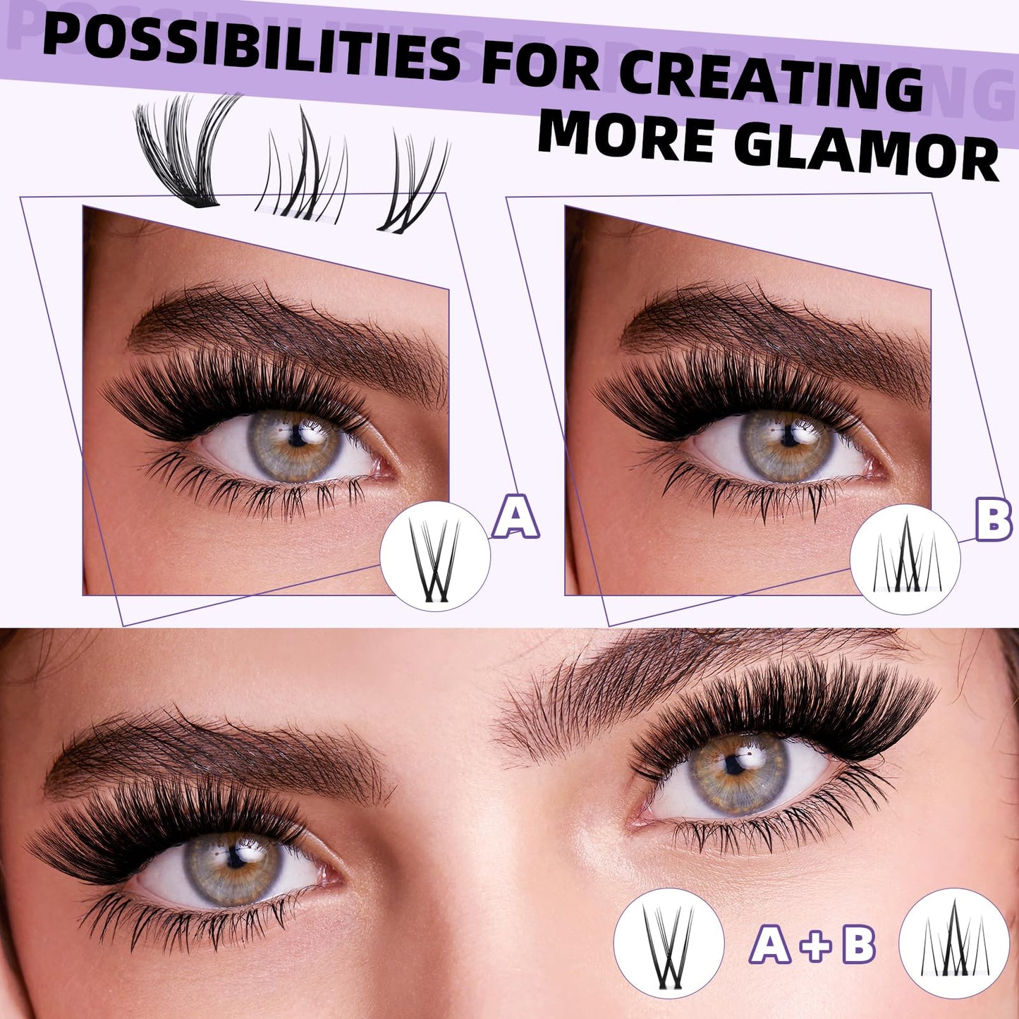 Lash Clusters with Bottom Lashes 10-18mm 50D D Curl Lash Clusters Individual Lashes Cluster Eyelash Clusters Wispy with 2 Styles Bottom Lash Extension DIY Lash Extensions at Home (50D-D-MIX10-18)