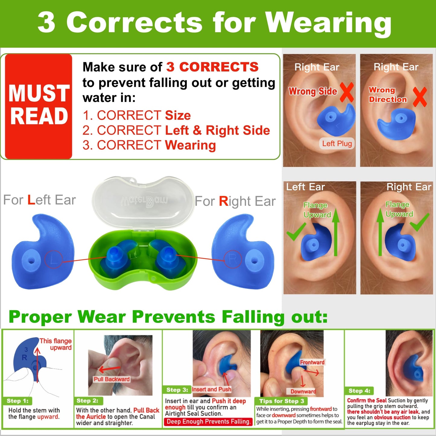 WaterDam Swimming Ear Plugs Great Waterproof Ultra Comfy Earplugs Prevent Swimmer's Ear