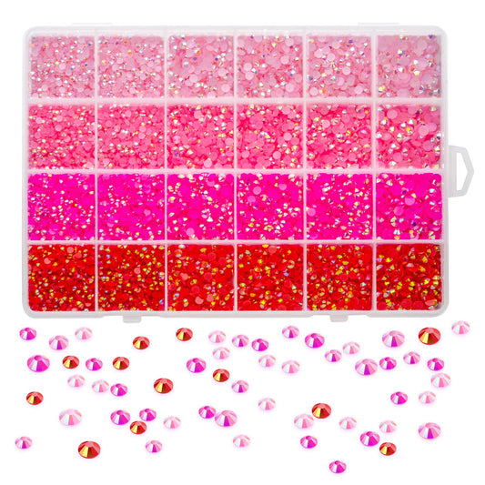 Liiouer Hot Pink Rhinestones, Crystal Bling Gemstones Mixed Color Rhinestones for Crafts, 16000PCS AB Color Non-Hotfix Flatback Resin Jelly Rhinestones for Tumblers, DIY Decoration Mixed Size 3/4/5mm