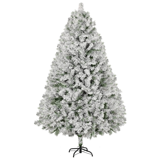 Patiomore 6FT Premium Artificial Christmas Tree, Snow Flocked Hinged Pine Tree w/1000+ Snowflake Branches, Solid Metal Stand for Holiday Decoration Indoor Outdoor Use