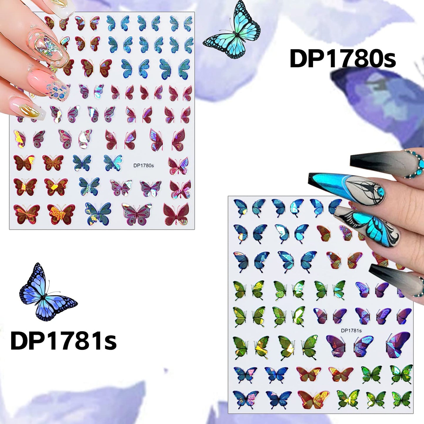 6 Sheets Butterfly Nail Stickers Laser Butterfly Nail Stickers for Nail Art Butterfly Nail Decals 3D Self-Adhesive Spring Nail Stickers Colorful Butterfly Nail Art Stickers Nail Supplies for Women