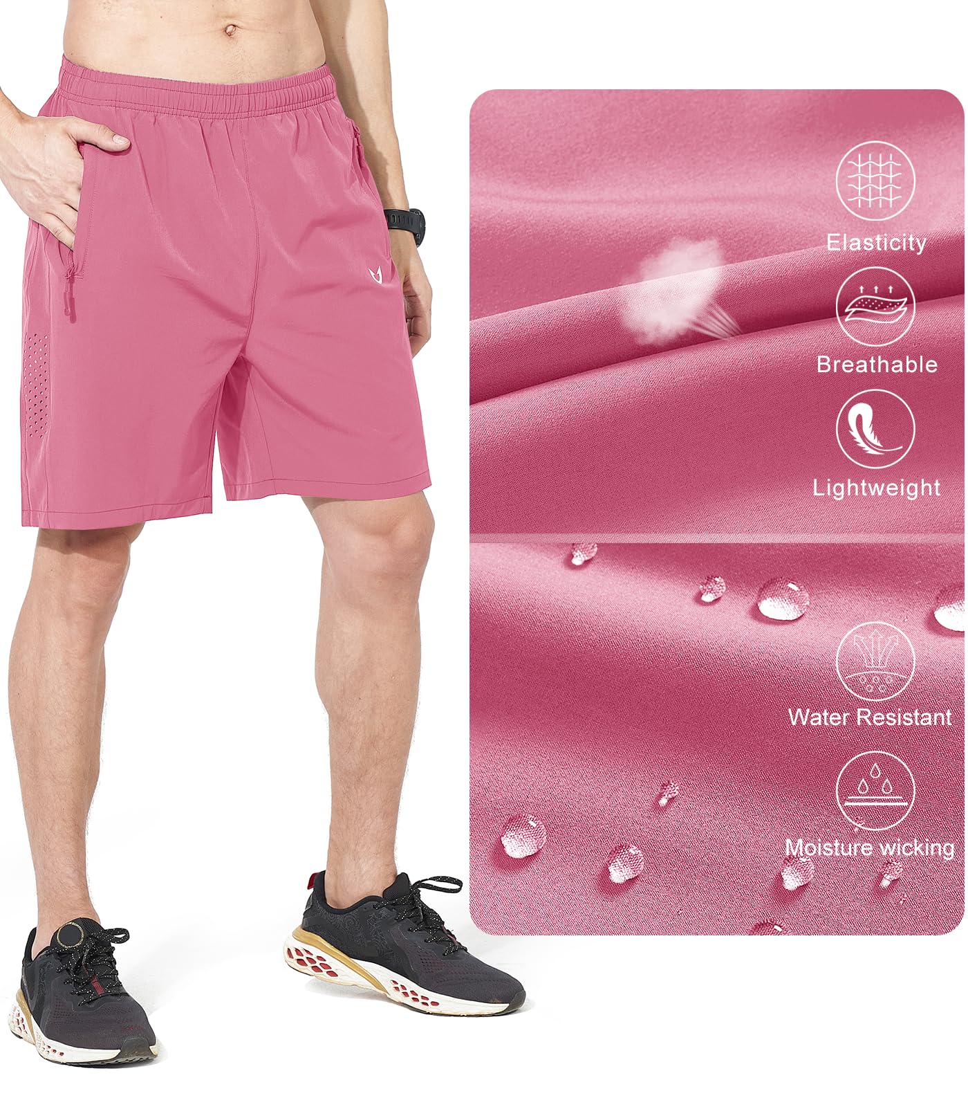 NORTHYARD Men's Athletic Running Shorts Quick Dry Workout Shorts 7"/ 5"/ 9" Lightweight Sports Gym Basketball Shorts Hiking Exercise POWDERPINK S