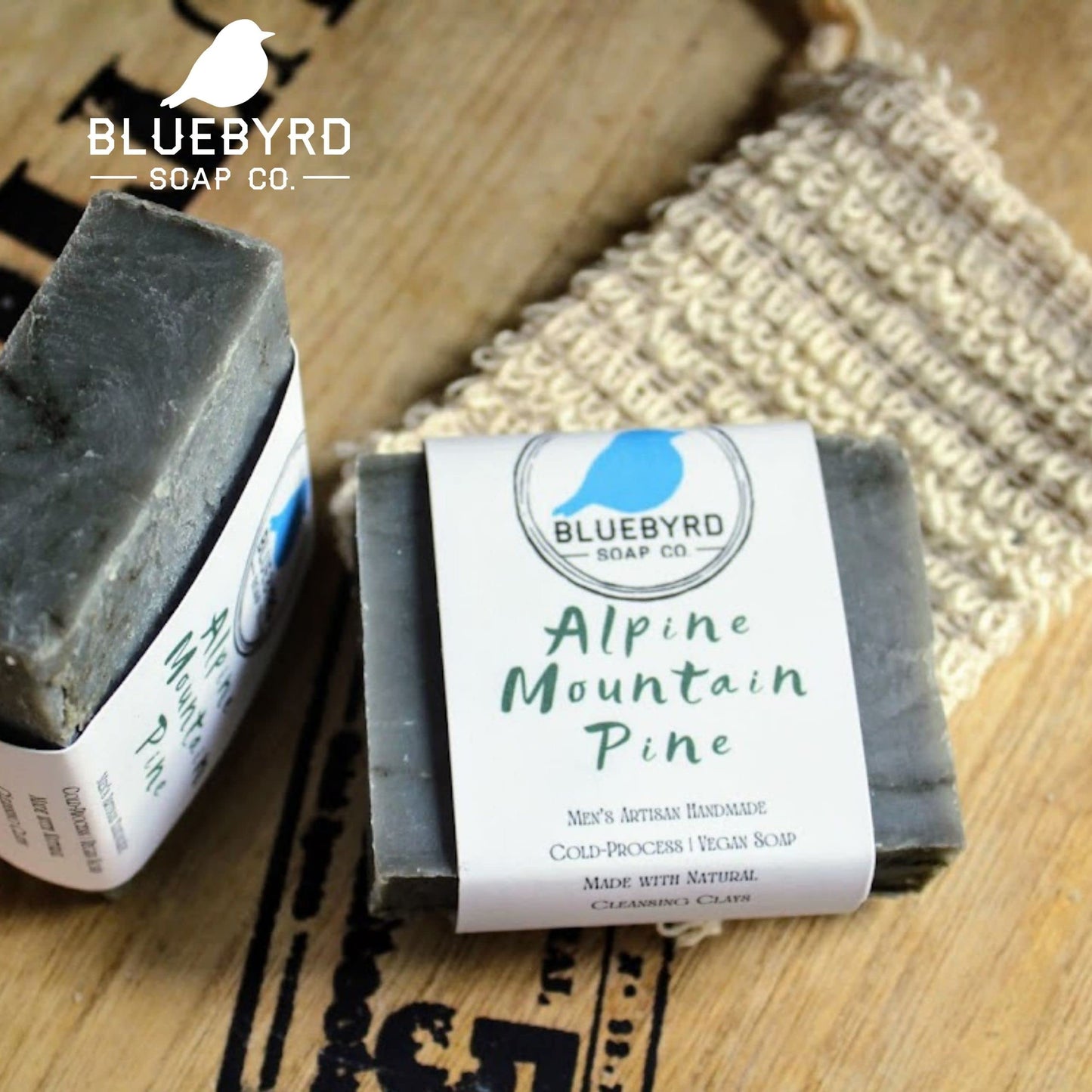 Bluebyrd Soap Co. Alpine Mountain Pine Mens Soap Bar | Masculine Scented Soap Pore Cleansing Bar With Bentonite Clay | Men's Acne Bar Soap -Vegan, Natural, Organic Ingredients (MT. PINE)