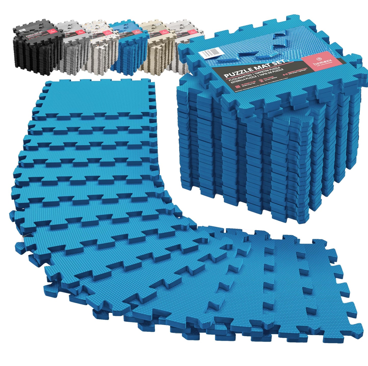 Gym Flooring Set - Interlocking EVA Soft Foam Floor Mat, 18 Pieces Puzzle Rubber Tiles Protective Ground Surface Protection, Play Workout Exercise Mats Underlay Matting Sports Pool Home Fitness Garage