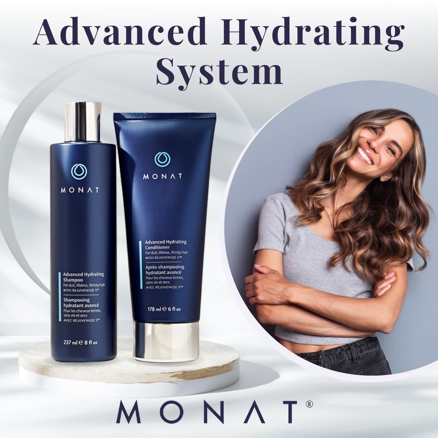 MONAT Advanced Hydration Duo - Hydrating Shampoo & Conditioner Set with REJUVENIQES™ - Nourish & Moisturize Fine to Medium Hair, Color Safe, 8 fl.oz Shampoo & 6 fl.oz Conditioner