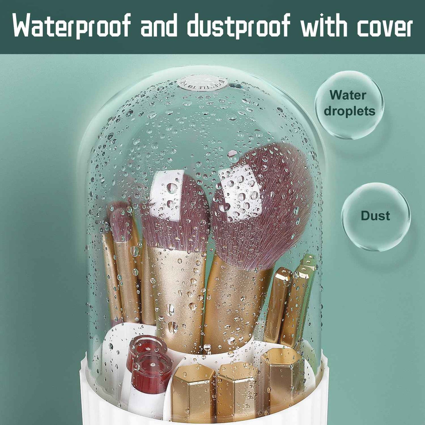 JessLab Makeup Brush Holder Organizer with Lid, 360 Degree Rotatable Makeup Brush Organizer Spinning Cosmetics Holders Brush Storage Box Display for Bathroom Vanity Countertop, White