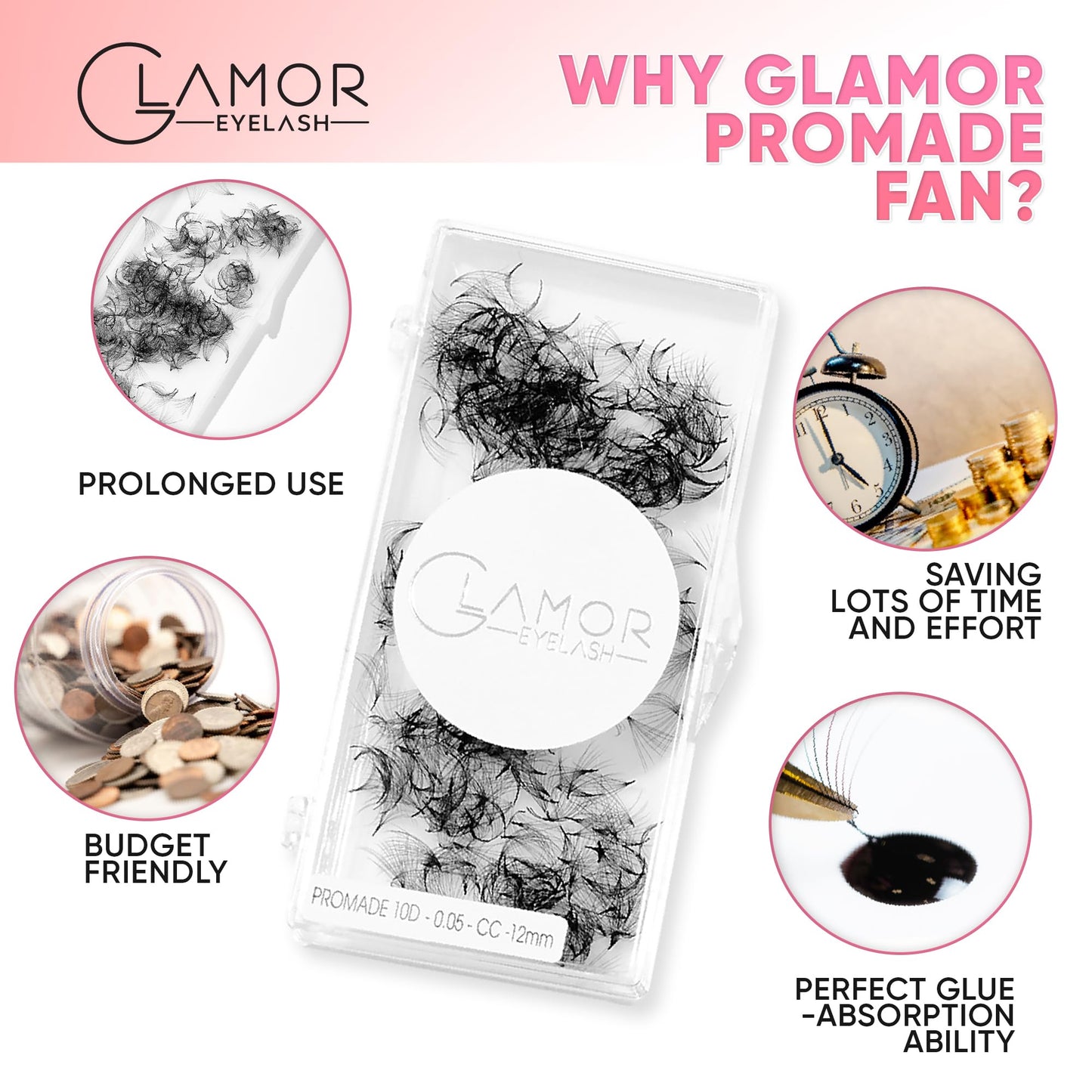 GLAMOREYELASH 500 Promade Volume Fans Loose Eyelash Extension, Handmade Individual Lashes Loose Fan 3D-16D, 0.03/0.05/0.07mm Thickness, C CC D Curl for Mink Lashes, 8-16mm Length (12D-0.03-CC, 15mm)