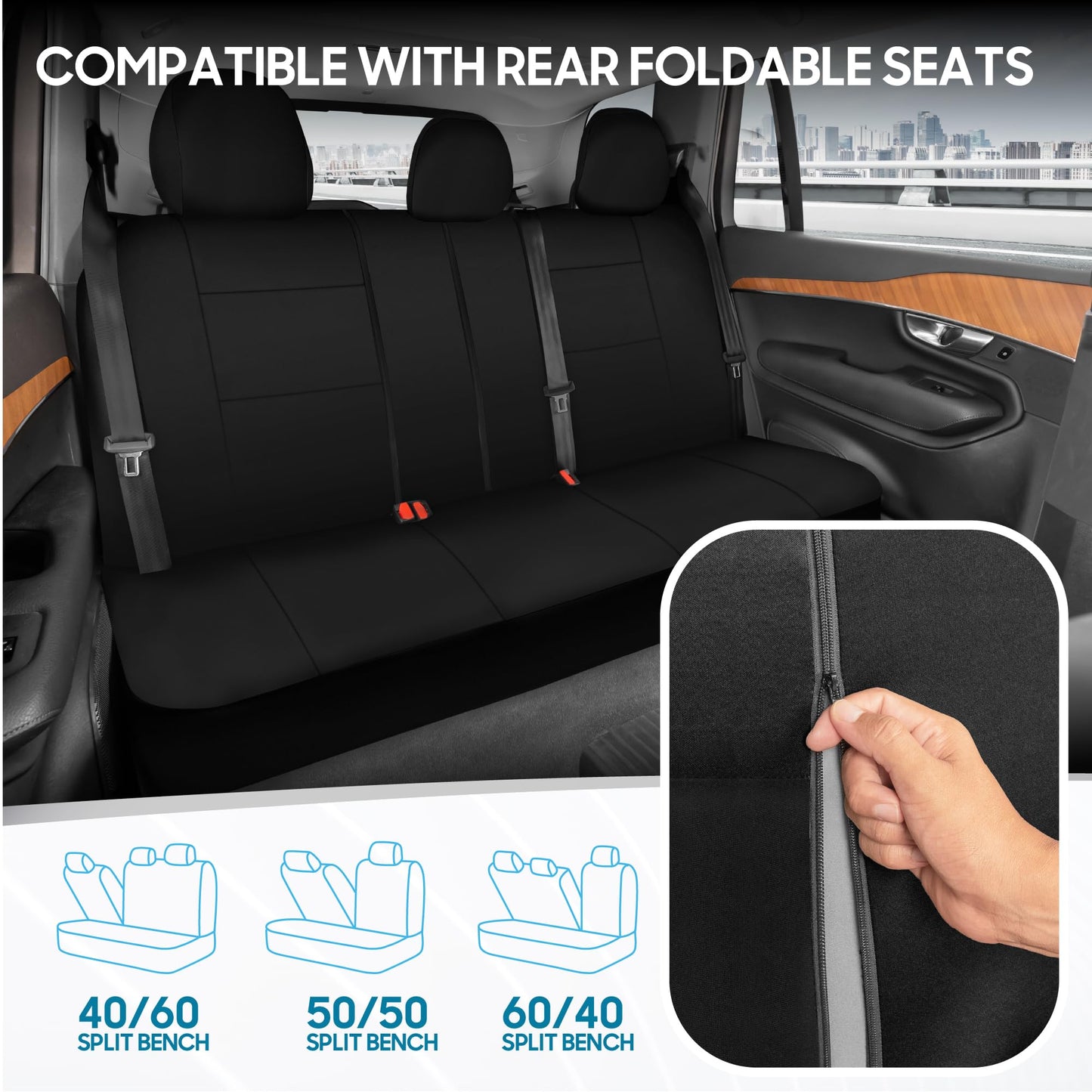 BDK PolyPro Seat Covers Full Set in Solid Black – Front and Rear Split Bench Covers, Easy to Install for Auto Trucks Van SUV Car