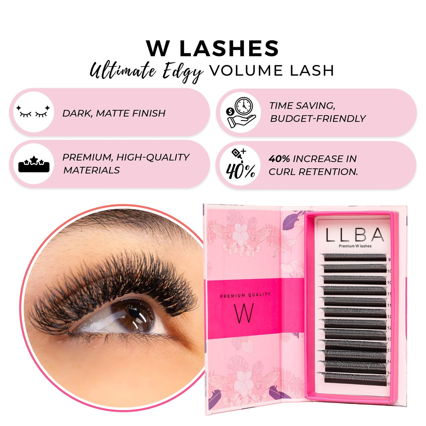 LLBA W Eyelashes Extensions - 3D Handmade Volume Eyelashes | C CC D Curl | Thickness 0.05~0.07mm | 8-15mm Length | Full Fluffy Volume Look | Long Lasting & Easy Application (W, 0.05 CC 13mm)