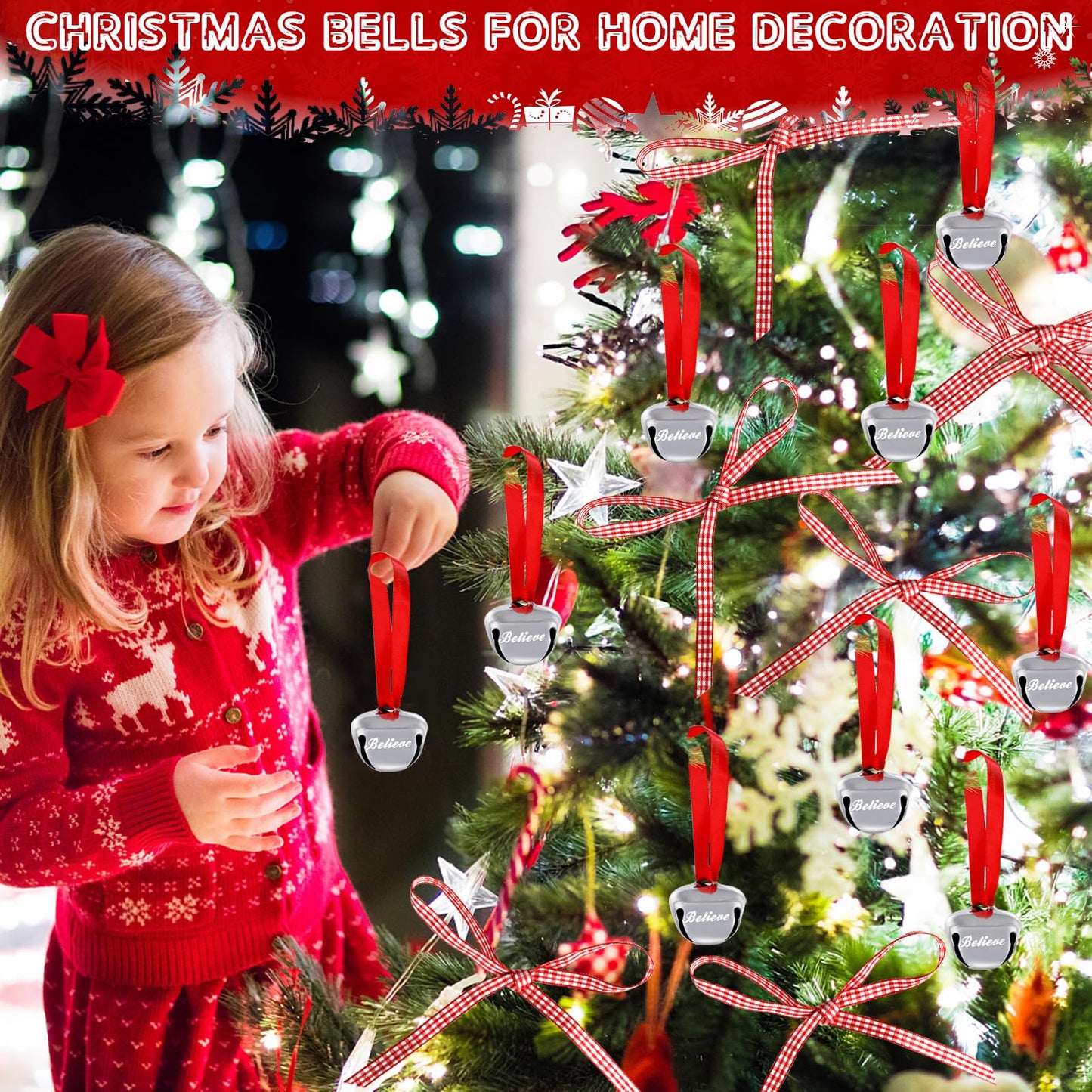 96Pcs Christmas Believe Bell Ornaments, Polar Express Bell, Christmas Tree Bell Decoration for Kids & Adults (96)