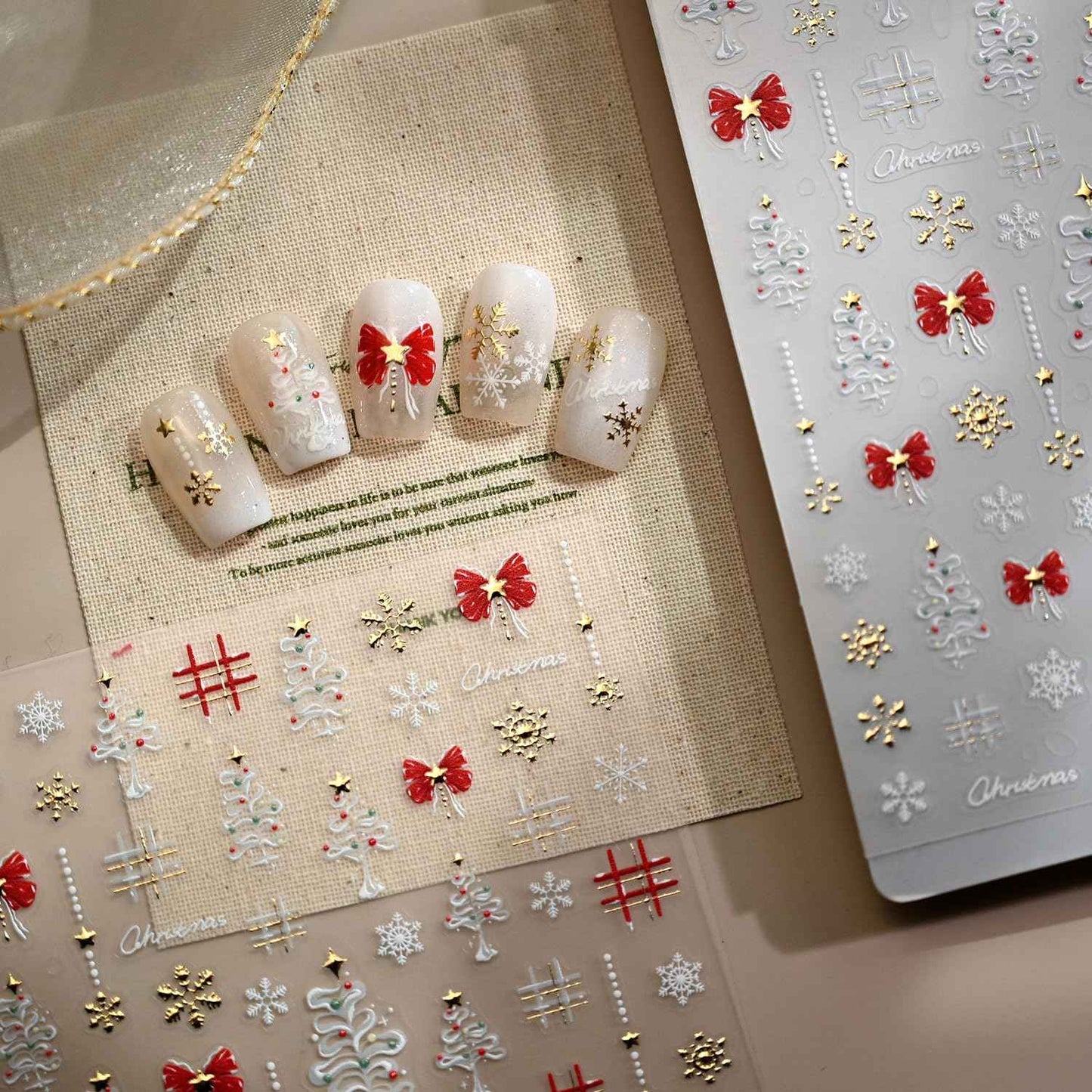 Pretty Diva Christmas Nail Art Stickers - 3D Winter Christmas Nail Stickers for Nail Art with Charms, Xmas Snowflakes Matte Self-Adhesive DIY INS Nail Decals Decoration