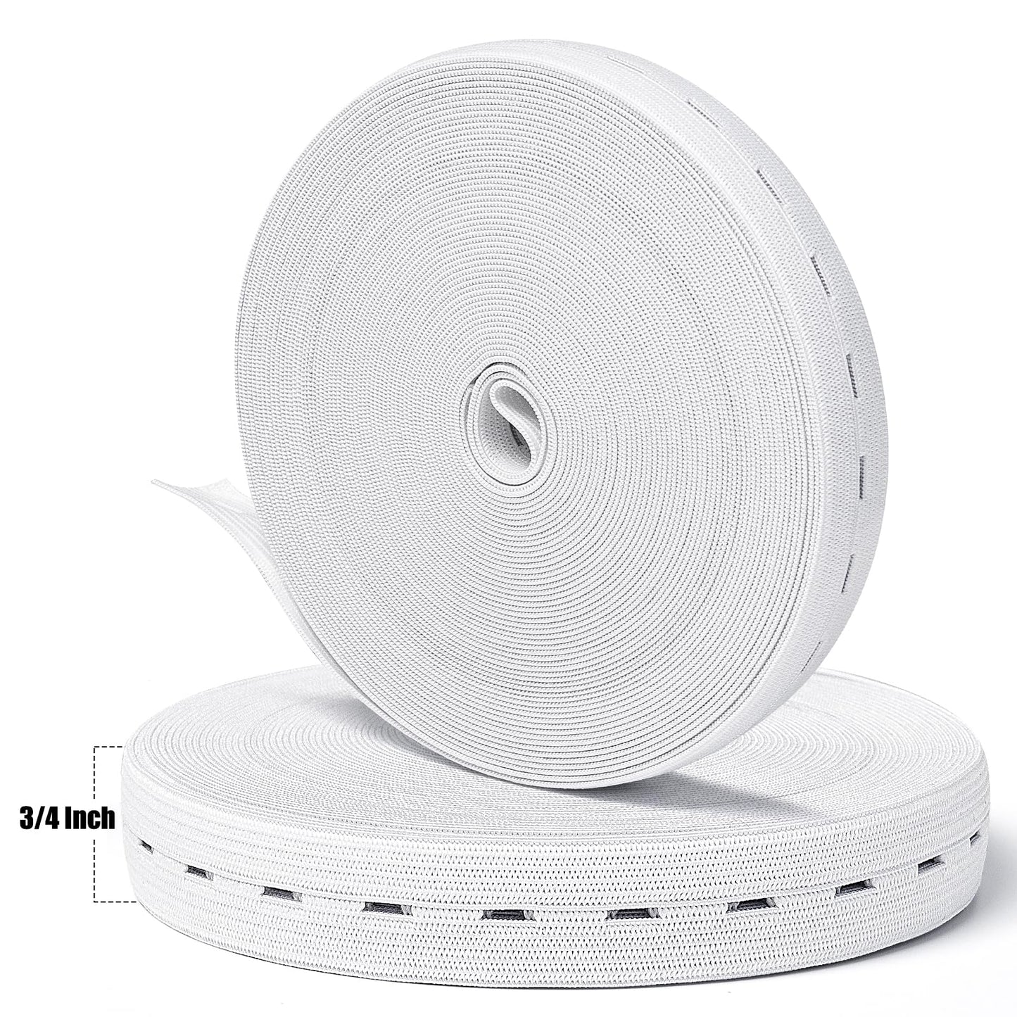 Sewing Elastic Band with Buttonholes, 3/4 Inch x 12 Yard High Elasticity Stretchable Knit Elastic Band for Sewing DIY Waistbands and Necklines, White