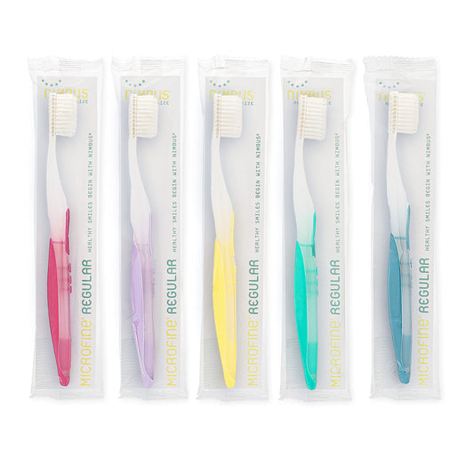 NIMBUS Extra Soft Toothbrushes (Regular Head) Periodontist Design Tapered Bristles for Sensitive Teeth and Receding Gums, Individually Wrapped Plaque Remover Travel Toothbrush (10 Pack, Colors Vary)