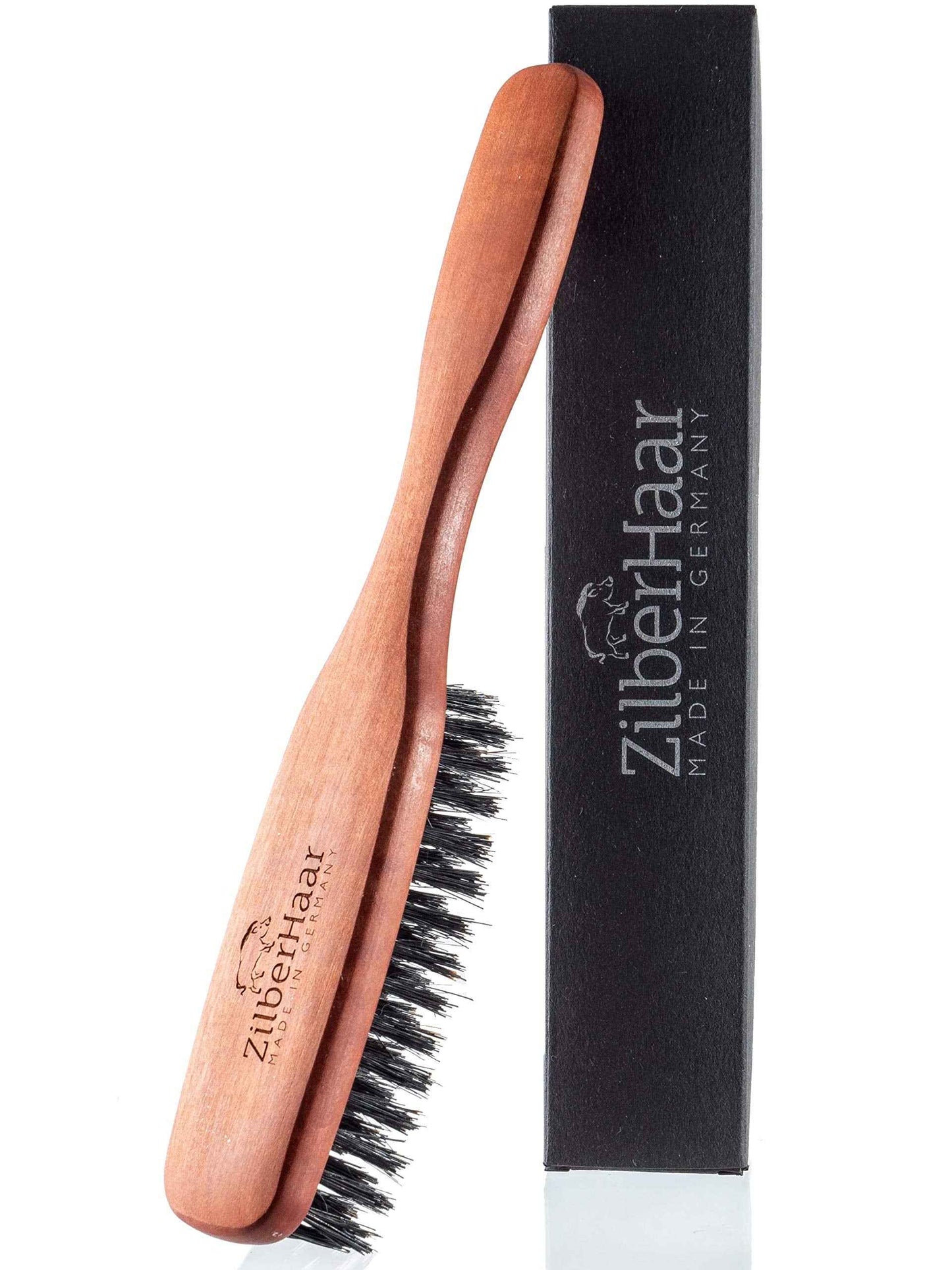 ZilberHaar Long Hair & Beard Brush - Made From Stiff First Cut Boar Bristles And Pearwood - Perfect Beard Care for Men - Works with all Beard Balms and Oils - 8.5 inches long