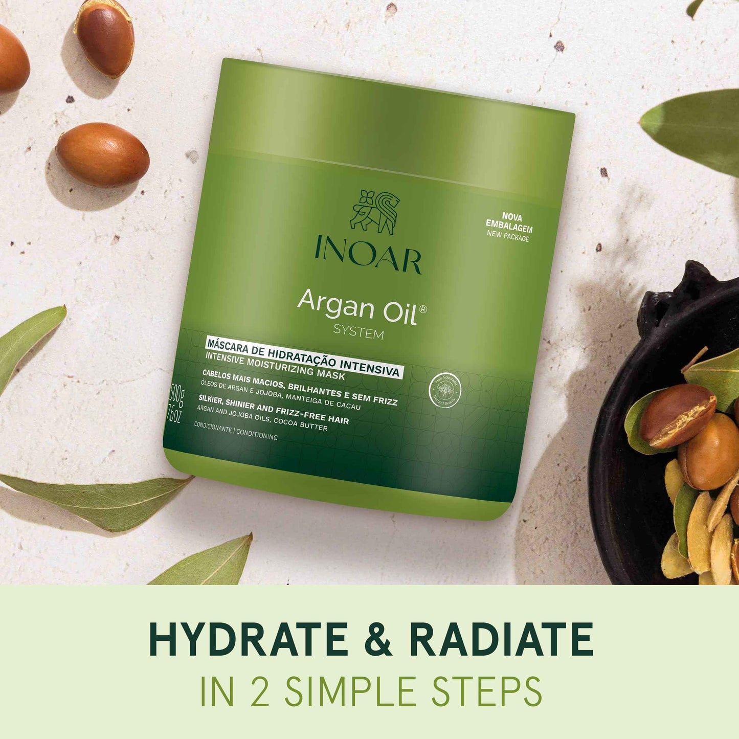 INOAR Argan Oil Hair Mask Hidratante Deep Moisture & Repair Treatment, 17.64 Fl Oz