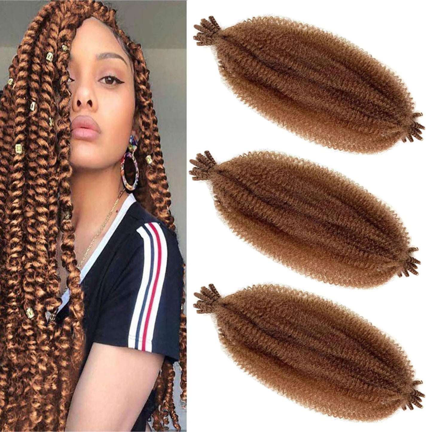 Springy Afro Twist Hair 3 Packs 350# Pre-Separated Marley Twist Braiding Hair Suitable for Damaged Kinky Afro Twist Hair chromatism Synthetic Wrapping Hair for Soft Locs Hair Extensions 18 Inch