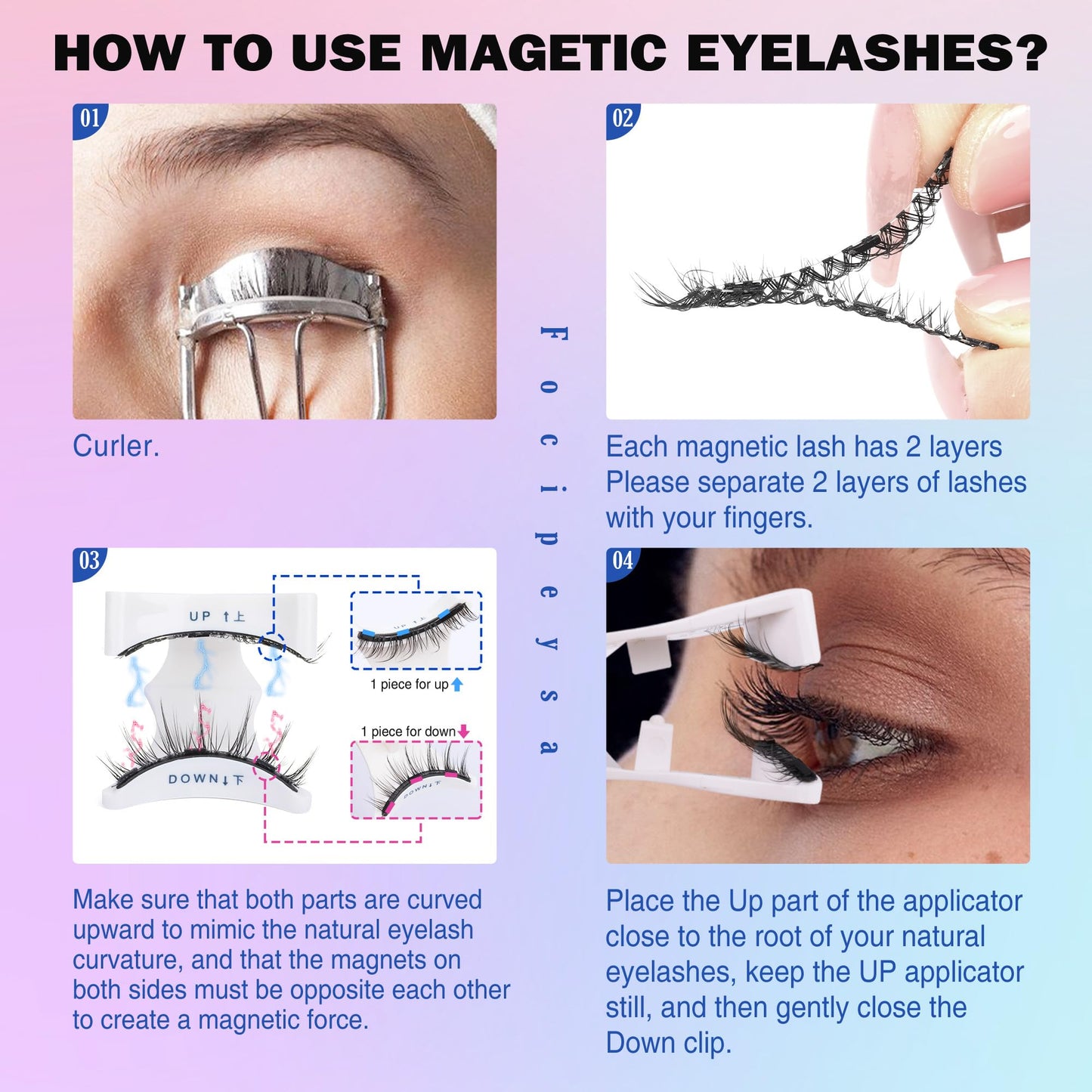 Focipeysa Magnetic Eyelashes Manga Look, 2 Pair Reusable Magnetic Lashes with Applicator, No Glue Needed Magnetic Eyelashes, Natural Look Magnetic Lashes Kit, Easy to Wear and Remove No Glue