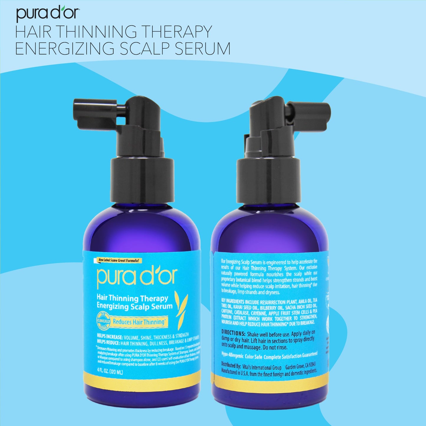 PURA D'OR Scalp Therapy Energizing Scalp Serum Revitalizer (4oz) with Argan Oil, Biotin, Caffeine, Stem Cell, Catalase & DHT Blockers, All Hair Types, Men & Women (Packaging may vary)