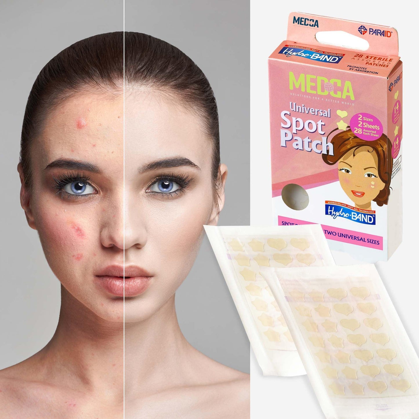 MEDca Acne Patch - (Pack of 56) Pimple Spot Treatment Hydrocolloid Bandages Absorbing Zit Cover Dots, Heart and Star Shapes