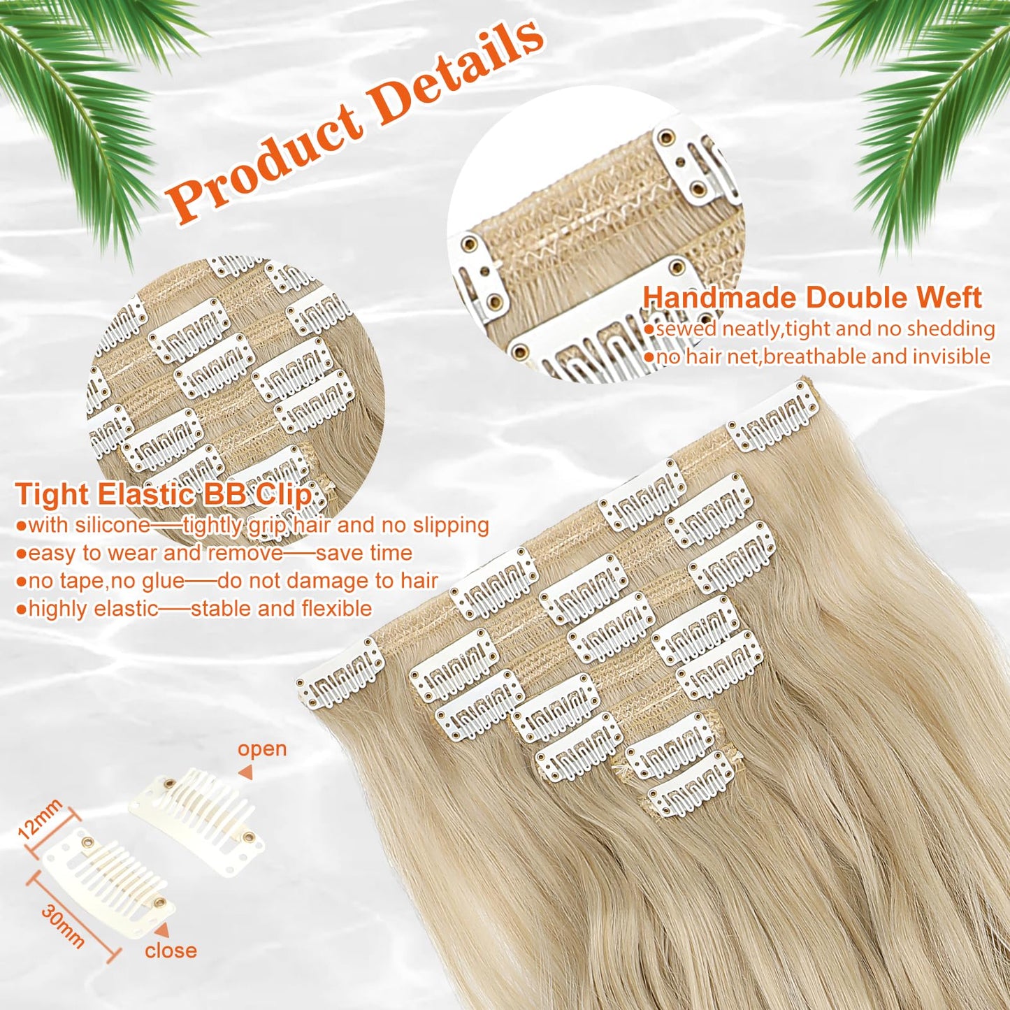 Cephermer Hair Extensions Wavy 7 PCS Clip in Hair Extensions 24" Long and Thick 170g Synthetic Hairpieces Double Weft Natural Soft Hair for Women Light Blonde Mix Bleach Blonde