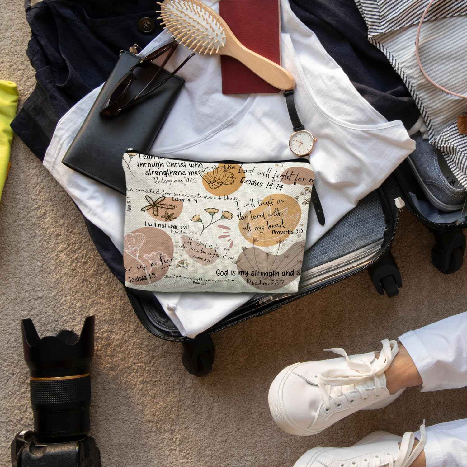 ignytiger Christian Bible Verse Scripture Gifts for Women Makeup Pouch Bag Cosmetic Bags for Women