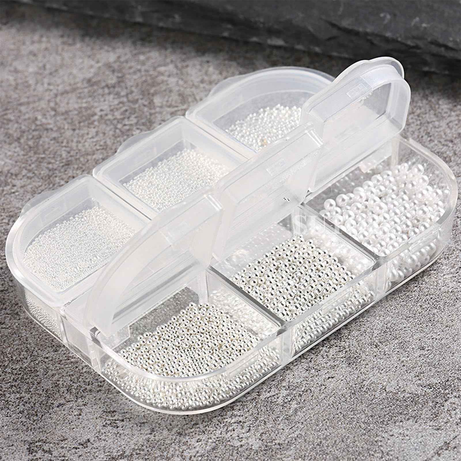 3D Nail Art Steel Pearls Mini Caviar Beads Silver Nail Charm 0.4mm-1.2mm Mini Caviar Metal Steel Beads for Women DIY Nail Art Accessories