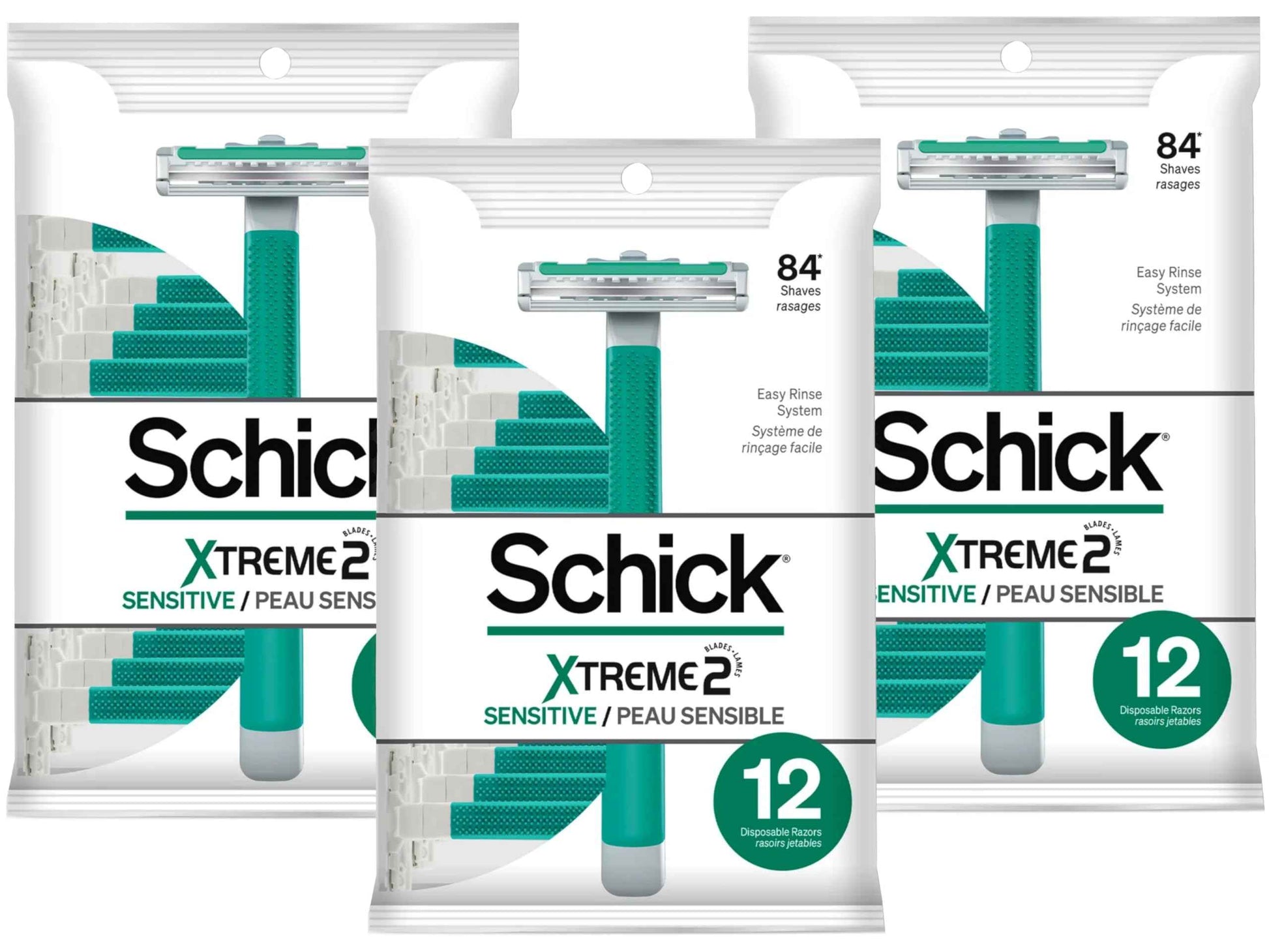 Schick ST2 Disposable Razor, Sensitive for Men, 12-Count Packages (Pack of 3)