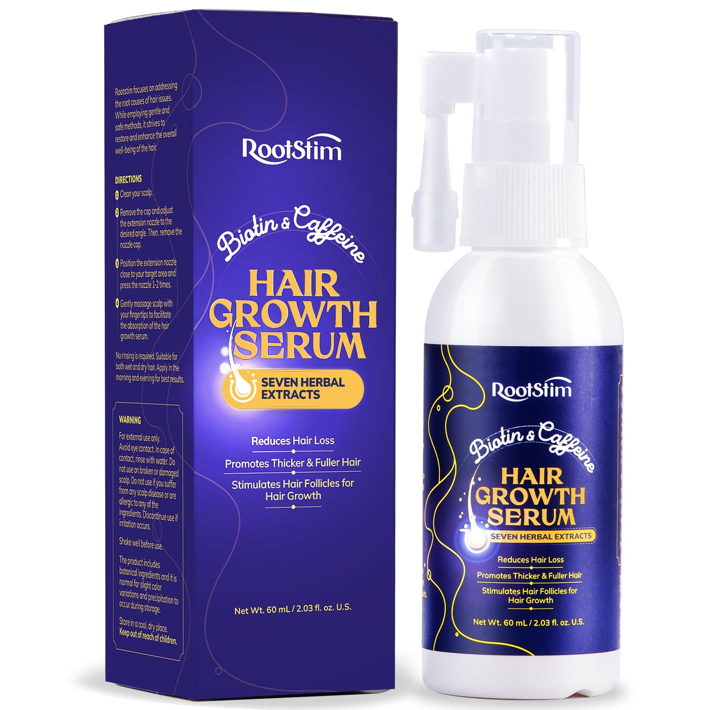 Hair Growth Serum for Men and Women: Rice Water & Biotin & Caffeine Hair Loss Treatment Oil Enriched with Seven Herbal Extracts - Hair Regrowth Treatment Spray for Thicker Longer Fuller Hair 60ML