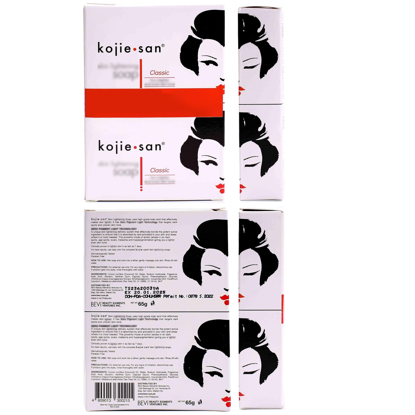 Kojie San Skin Brightening Soap - Original Kojic Acid Soap that Reduces Dark Spots, Hyperpigmentation, & Scars with Exfoliating Soap Net Included - 65g x 2 Bars