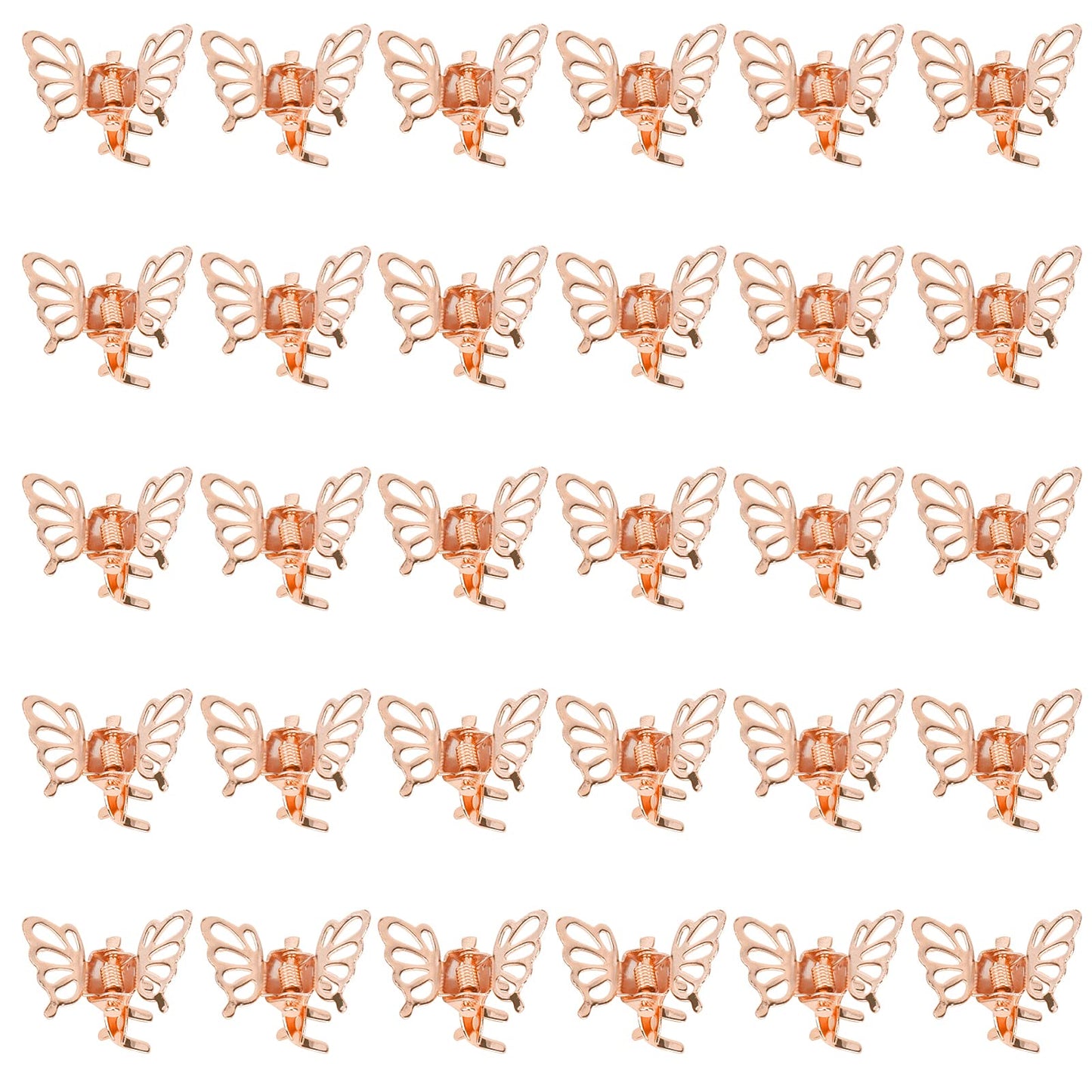 Wecoe 30 Pcs Small Butterfly Hair Accessories - Tiny Mini Claw Clips, Rose Gold Metal Decorative Clips for Women - Ideal Gift