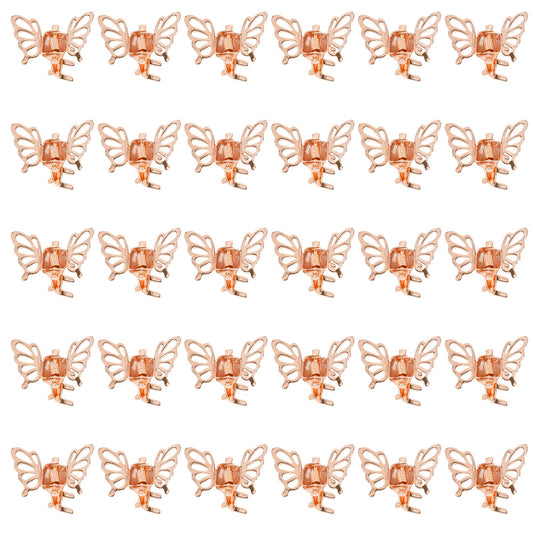 Wecoe 30 Pcs Small Butterfly Hair Accessories - Tiny Mini Claw Clips, Rose Gold Metal Decorative Clips for Women - Ideal Gift