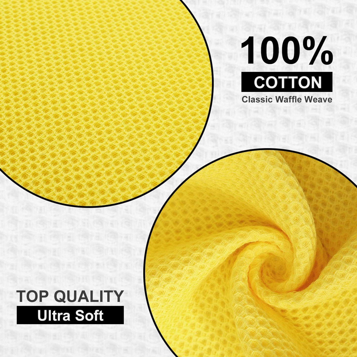 Kitinjoy 100% Cotton Kitchen Dish Cloths, 6 Pack Waffle Weave Ultra Soft Absorbent Dish Towels for Drying Dishes Quick Drying Kitchen Towels Dish Rags, 12 X 12 Inches, Yellow